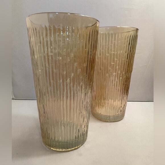 Pair Large Vintage Jeannette Tree Bark Variant Carnival Glass 23 oz Glasses - Picture 7 of 11